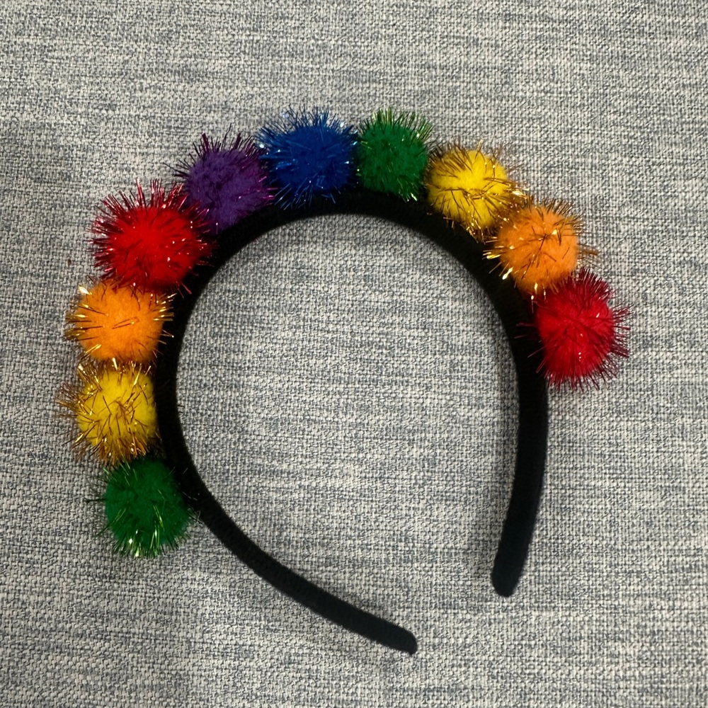 Colorful Pom-Pom Tinsel Headband - Black Band